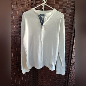 Ralph Lauren POLO Men's White Long Sleeve Thermal Henley Shirt Sz M Waffle Knit